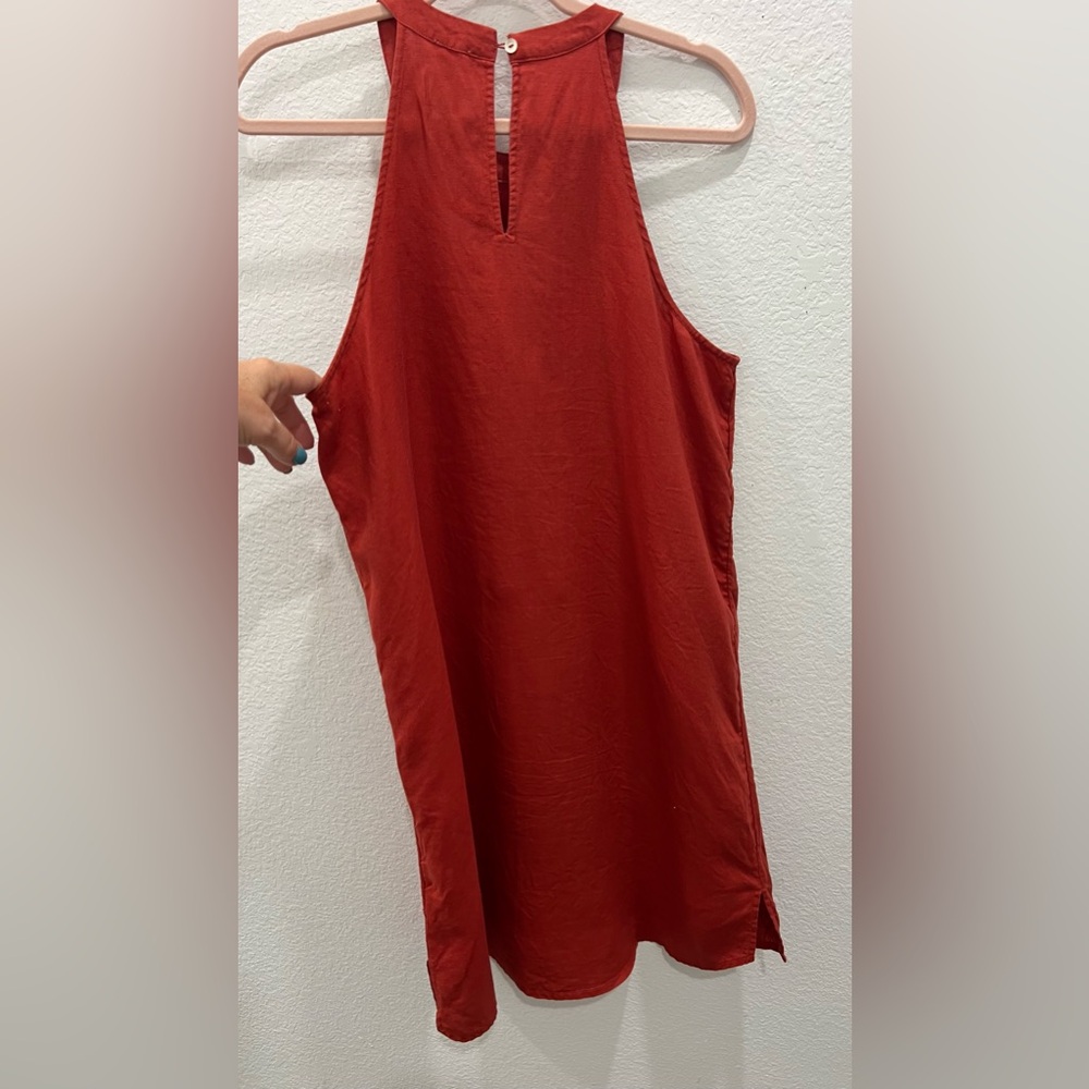 Sigrid Olsen Halter Dress Linen Size Small Above The Knee Rust Red High Neck - Picture 6 of 9